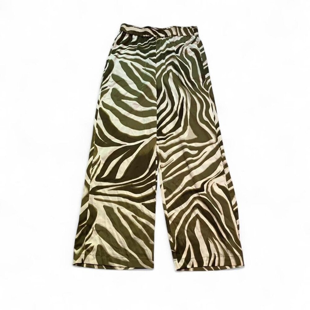Joie Zebra Animal Print Wide Leg High Rise Pants - Green & White